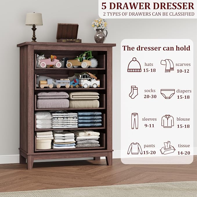 GarveeHome 5 Dresser for Bedroom, 41.3 in Tall Vertical Drawer Dresser - Image 6