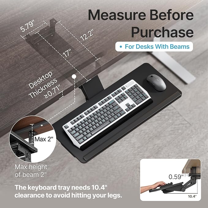 Keyboard Tray Under Desk with Storage Drawer, Height Adjustable Keyboard Tray - Image 2