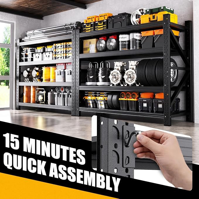 5-Pack Metal Storage Shelves, 4 Tier Garage Shelving 6000LBS Heavy Duty Metal - Image 6