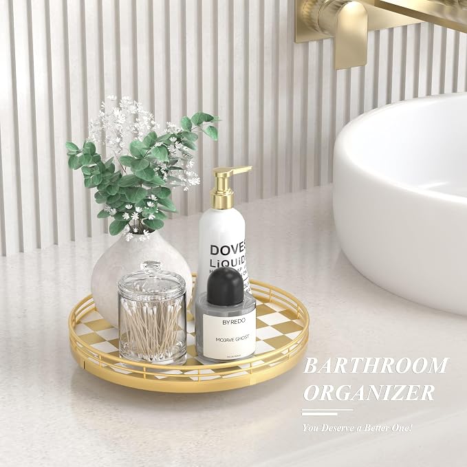 Gold Decorative Vanity Tray, 10 Inch Rotating Lazy Susan Perfume Tray - Image 5