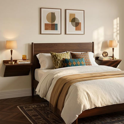Floating Nightstands Set of 2, Wall Mounted Night Stand Walnut Wooden Bedside - Image 7