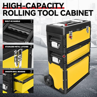 Auto Dynasty 3-Tier Stackable Tool Box, 19.5 Inch 3-in-1 Rolling Tool Box - Image 2