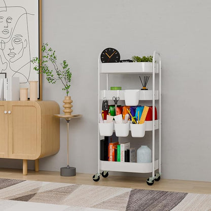 4-Tier Metal Rolling Cart with Wheels, Storage Utility Organizer Cart - Image 2