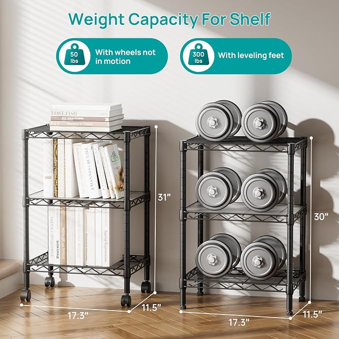 SINGAYE 3 Small Shelves Storage Shelf Wire Shelving Unit Metal Shelf Adjustable - Image 3