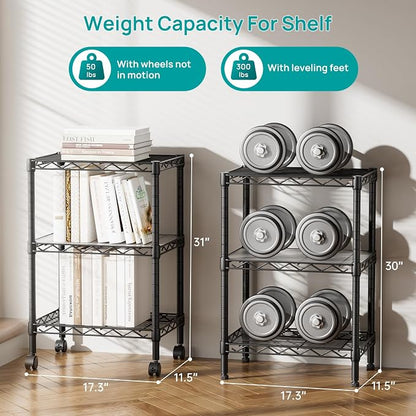 SINGAYE 3 Small Shelves Storage Shelf Wire Shelving Unit Metal Shelf Adjustable - Image 3