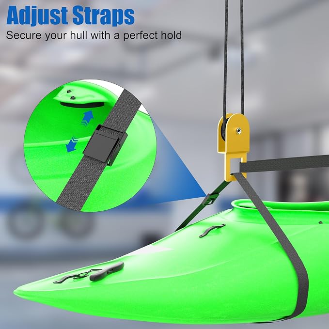 2 Pack Kayak Hoist for Garage Ceiling Storage, Kayak Lift Pulley System - Image 4