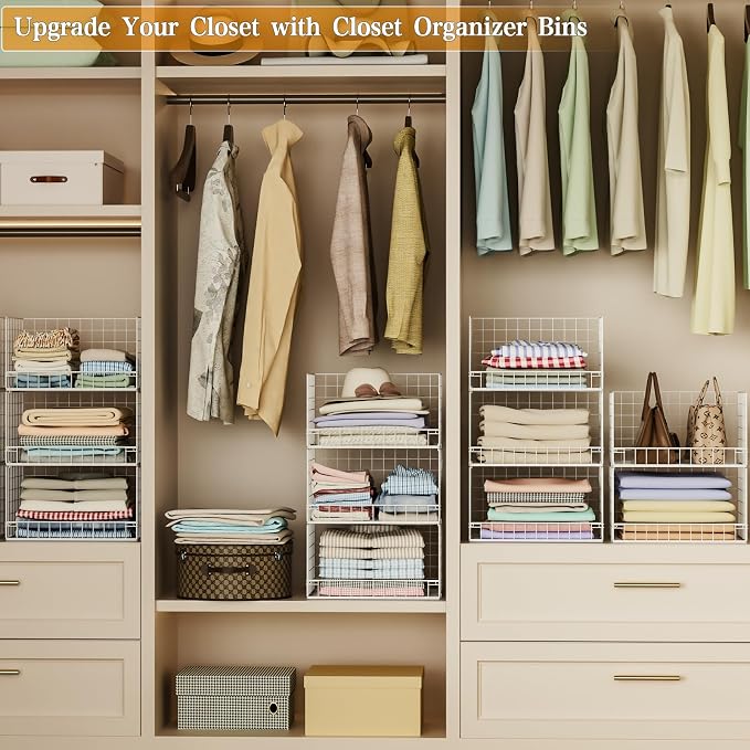 Closet Organizers and Storage Basket- 3-Tier Stackable Storage Bins, Foldable - Image 9