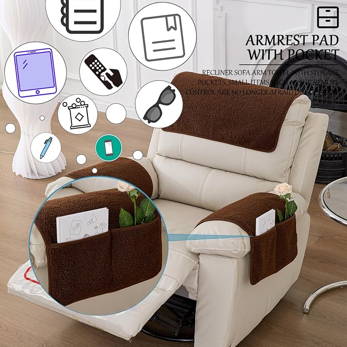 Armrest Cover, Recliner Chair Protector, Furniture Protector Slip, Side Storage - Image 3