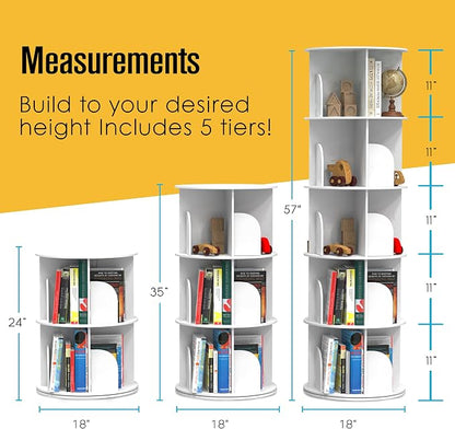 Rotating Bookshelf, Revolving Bookcase, Rotating Bookcase, 5 Tier White | - Image 3