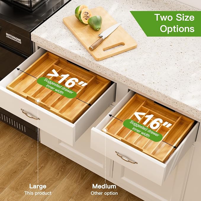 Pipishell Bamboo Expandable Silverware Drawer Organizer, Adjustable Kitchen - Image 7