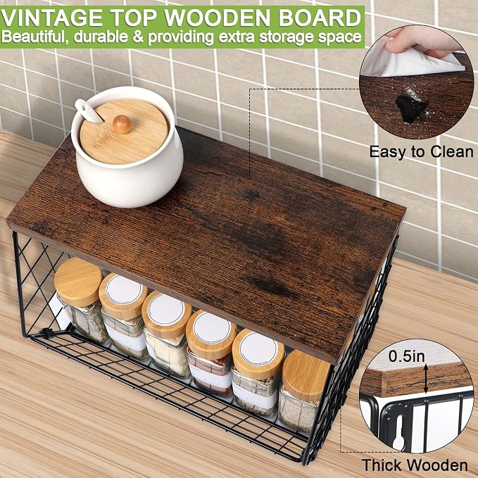 2 Tier Fruit Basket for Kitchen Counter, Hanging Fruit Baskets for Kitchen - Image 4