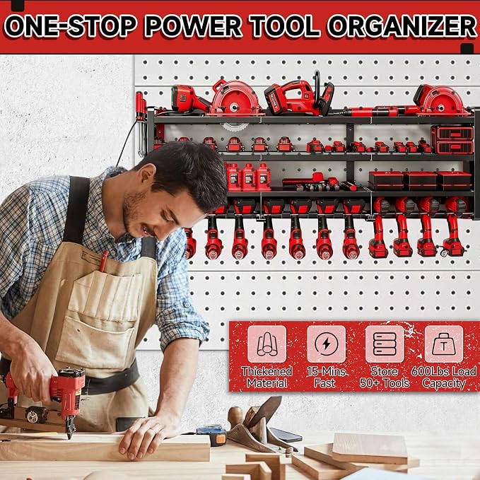 50" W Large Power Tool Organizer Wall Mount, Load 600lbs, 4 Layer Heavy Duty 12 - Image 4