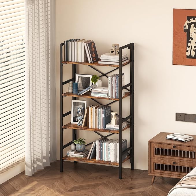 Homeiju Folding Bookshelf, 4 Tier Bookcase Foldable Shelf - Image 5