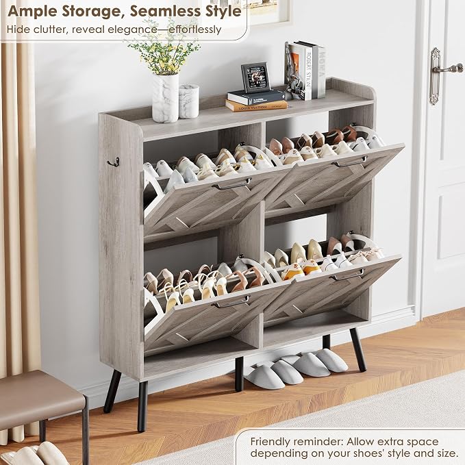 Nicetree Shoe Cabinet with 4 Flip Drawers, Freestanding Shoe Organizer Cabinet - Image 5