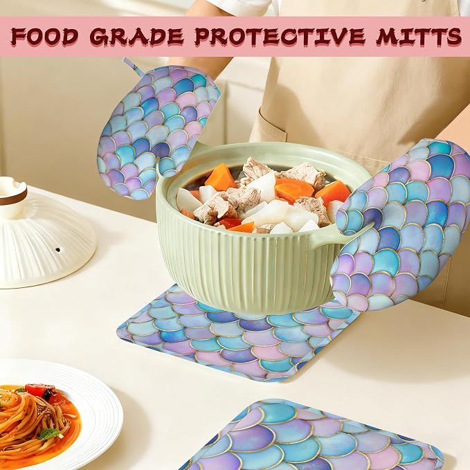 Pink Mermaid Scales Heat-Resistant Silicone Oven Mitts and Pot Holders - Image 7