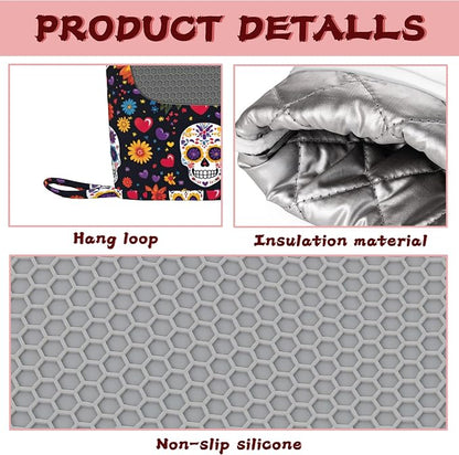 Mexican Skull Heat-Resistant Silicone Oven Mitts and Pot Holders 4 Piece Set - Image 3