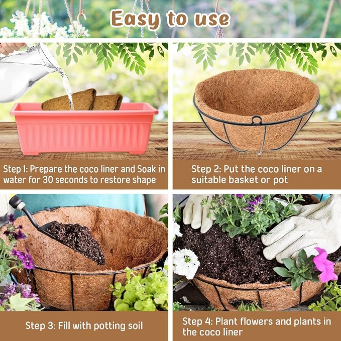 3 Pack 20 Inch Hanging Basket Coco Liners Replacement, 100% Natural Round - Image 4