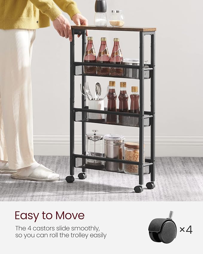 VASAGLE Slim Rolling Cart, 4-Tier Narrow Storage Cart - Image 4