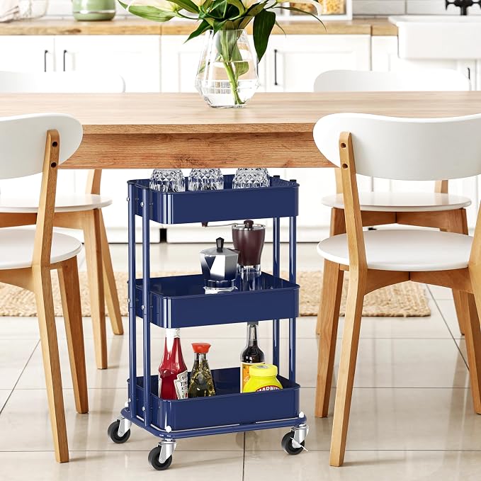Simple Houseware 3-Tier Compact Utility Rolling Cart, Low 24” Height Fits Under - Image 6