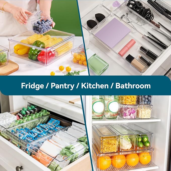 10 Pack Clear Fridge Organizer, Stackable Refrigerator Organizer Bins - Image 6