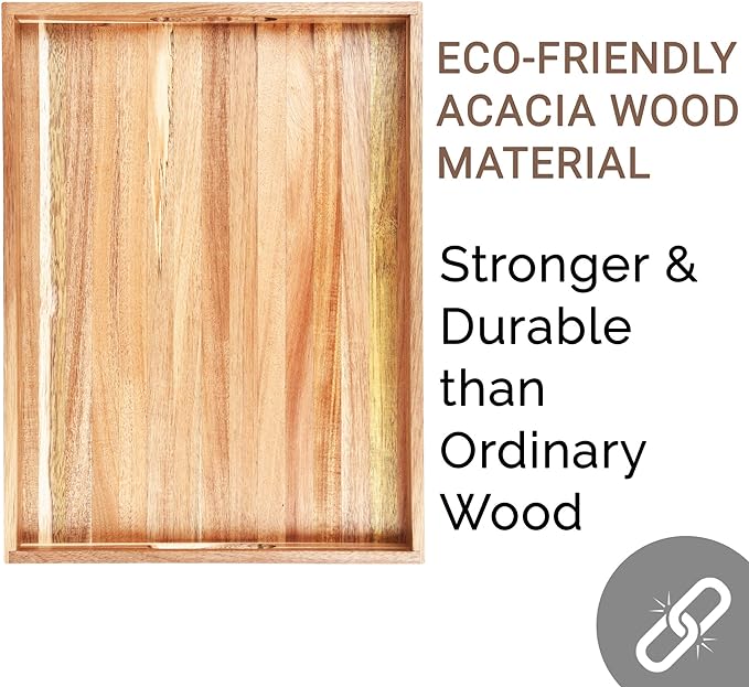 Acacia Wood Serving Tray with Handles – Decorative Serving Trays Platter - Image 6