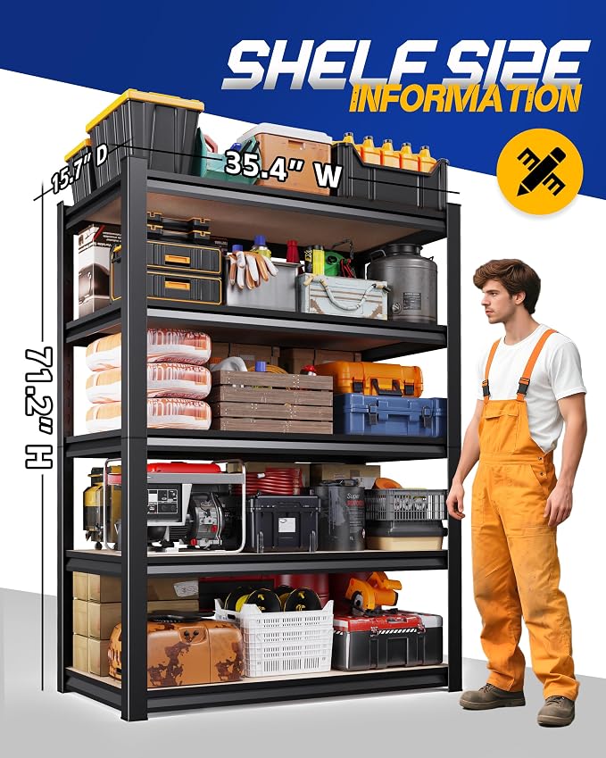 Set of 3 Garage Shelving Heavy Duty Storage Shelves, Adjustable Metal Shelving - Image 3
