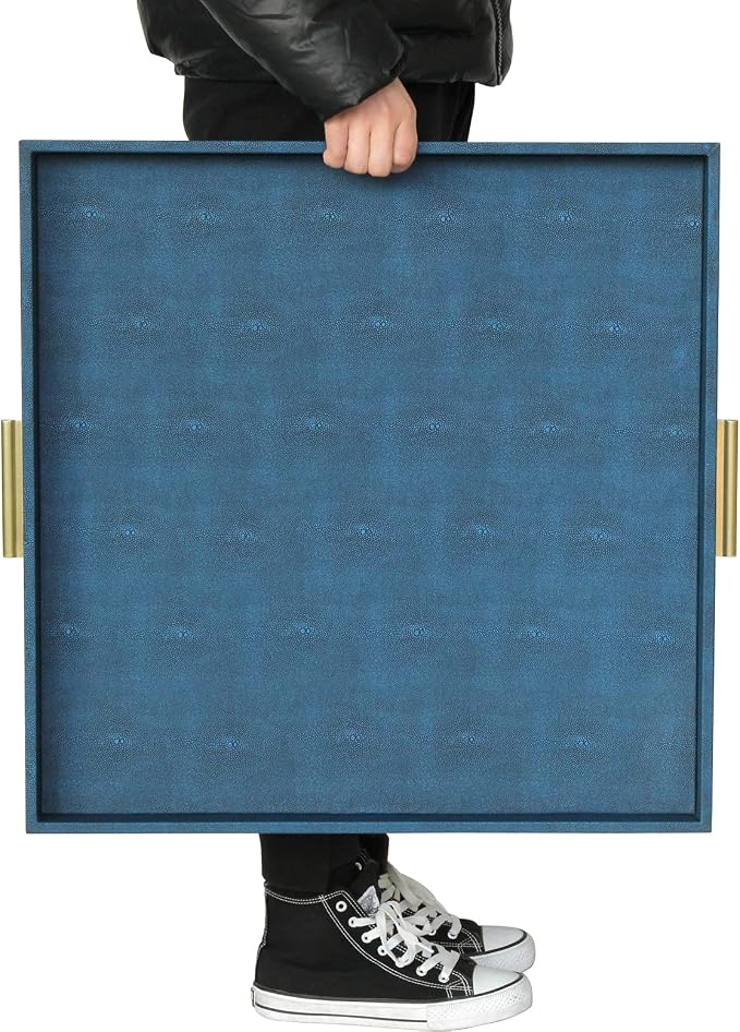 HofferRuffer Extra Large Square Serving Tray, Elegant Faux Leather Ottoman Tray - Image 5
