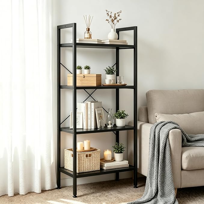 HealSmart 4 Tier Bookshelf, Free Standing Book Shelf Home Office Bookcase Shelf - Image 6