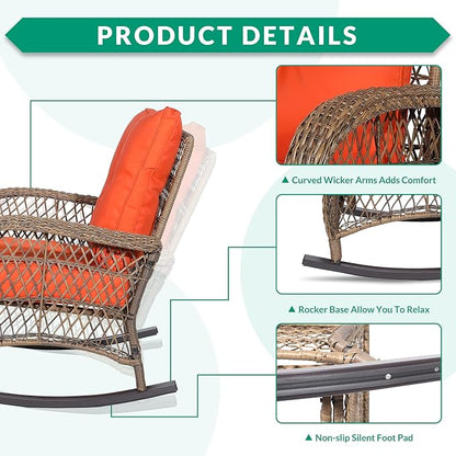 VIVIJASON Outdoor Wicker Rocking Chair, Patio Rattan Rocker Chair - Image 3