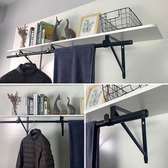 Heavy Duty Closet Rod & Shelf Brackets Clothes Hanger Pole Support Bracket - Image 6