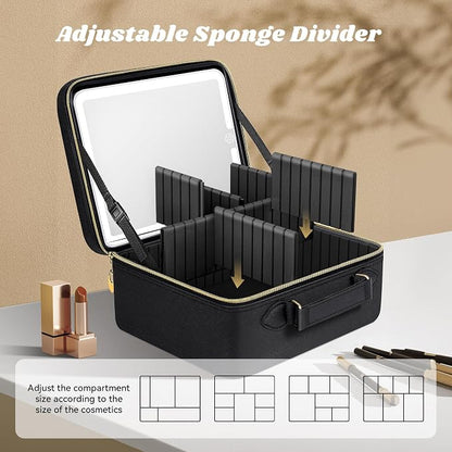 JUSRON Travel Makeup Bag With LED Mirror, Cosmetic Train Case with Light up - Image 3