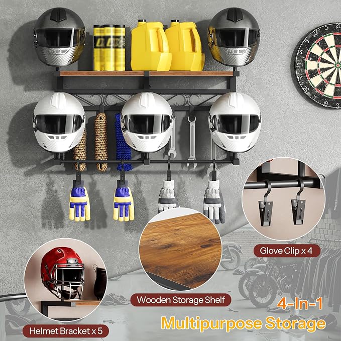 HOOBRO Motorcycle Helmet Rack Wall Mount, Helmet Holder - Image 5