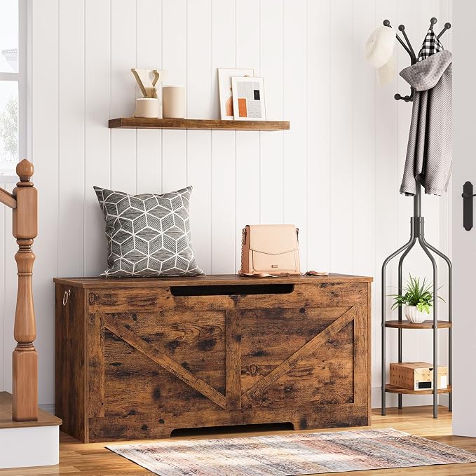 HOOBRO Storage Bench, 39.4” Retro Wooden Storage Chest - Image 5