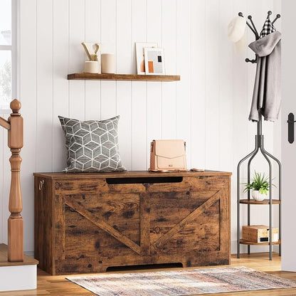 HOOBRO Storage Bench, 39.4” Retro Wooden Storage Chest - Image 5