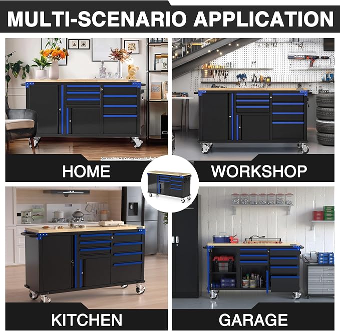 WORKPRO 62" x 20" 7-Drawer & 2-Door Rolling Tool Chest, Mobile Tool Storage - Image 7