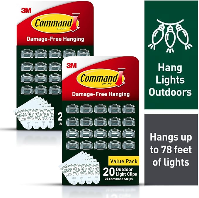 Command Outdoor Light Clips, 40 Clear and 48 Strips, Damage Free Hanging - Image 2