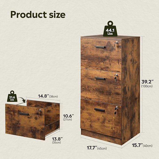 DEVAISE 3 Drawer Wood File Cabinet - Image 3