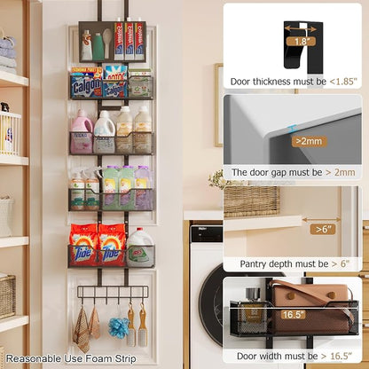 Adjustable Over the Door Pantry Organizer, 5-Tier Metal Pantry Door - Image 3