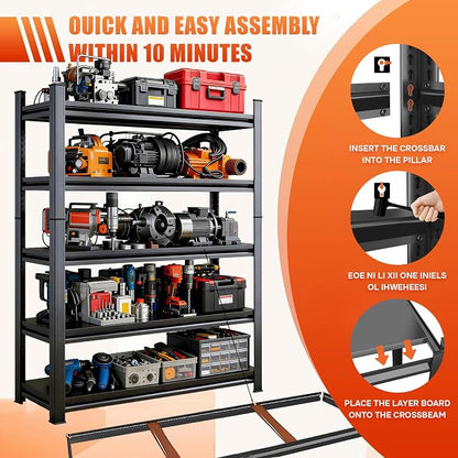 40''W Garage Shelving Heavy Duty Metal Storage Shelves Series, Large Industrial - Image 6