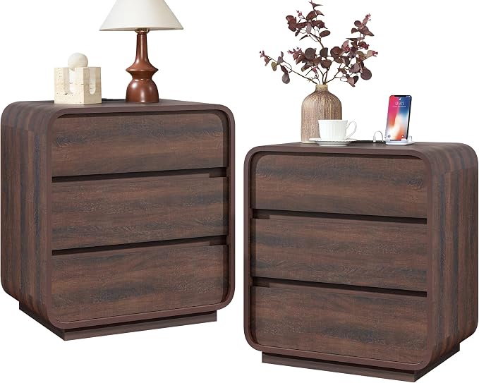 Modern Nightstand Set of 2, 23.2" Wide Wood Bedside Table - Image 8
