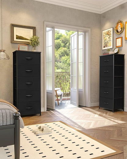 Tall Dresser Vertical Fabric Storage Tower Organizer, 5 Drawers | Sturdy Steel - Image 9