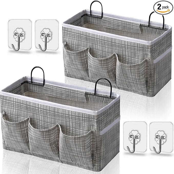 2pcs 3-pockets Large Wall Hanging Organizer Bag, Linen Fabric Door Hanging by KANRICHU