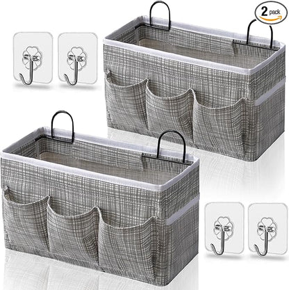 2pcs 3-pockets Large Wall Hanging Organizer Bag, Linen Fabric Door Hanging by KANRICHU