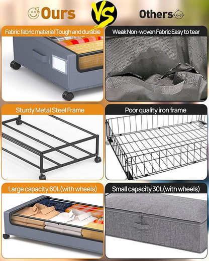 Under Bed Storage with Wheels, Square Under Bed Storage Containers, 4 Pack - Image 6