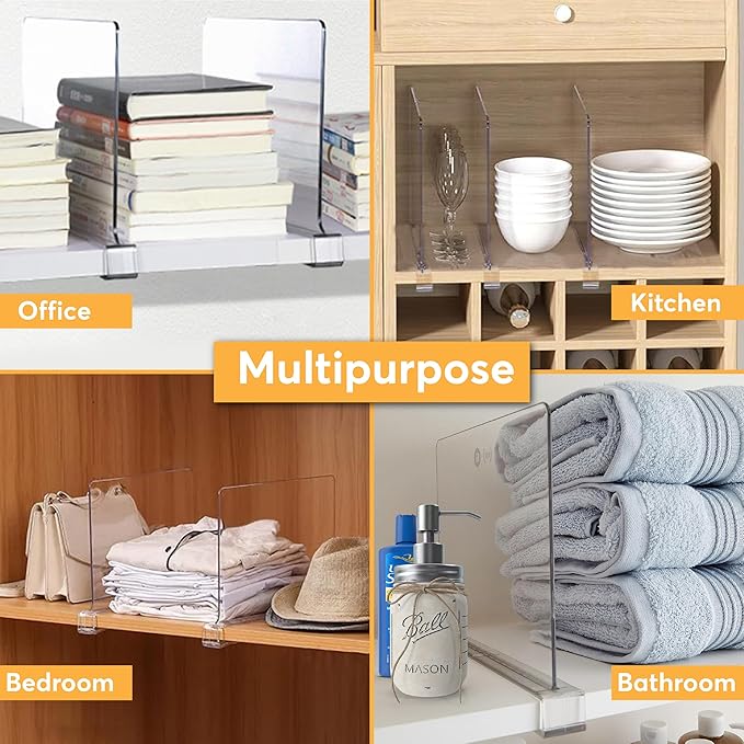 8 Pack Acrylic Shelf Dividers for Closet Organization 11x7.9 Inch – Clear - Image 2