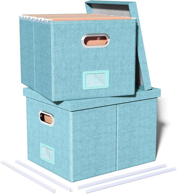 2 Pack File Storage Organizer Box, Filing Box, Portable File Box by Oterri