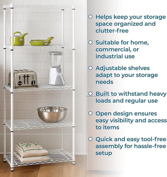 Honey-Can-Do 5-Tier White Wire Shelving Unit, 200 lb/Shelf, 000 lb total in a - Image 8