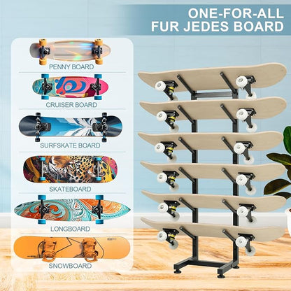 BiJun Skateboard Racks Floor Stand, 6-Layer Skateboard Wall Mount, Snowboard - Image 4