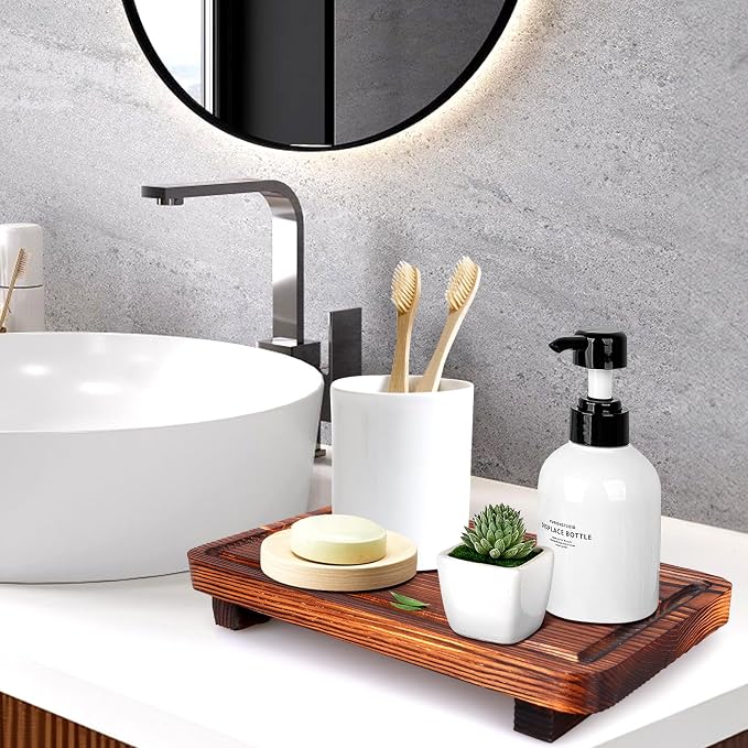 Farmhouse Bathroom Counter Tray Wood Risers Display Stands Kitchen Countertop - Image 2