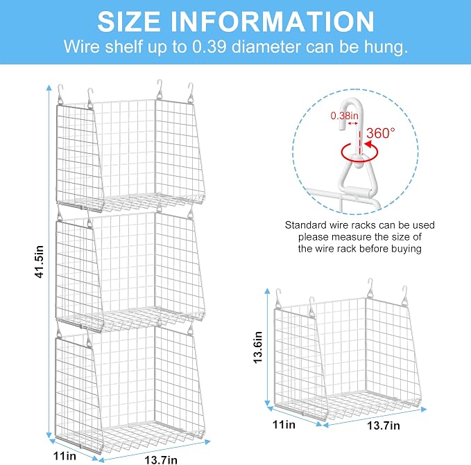 3-Pack Extra-Tall 13.6'' Hanging Laundry Basket Organizer, Foldable Wire Shelf - Image 6